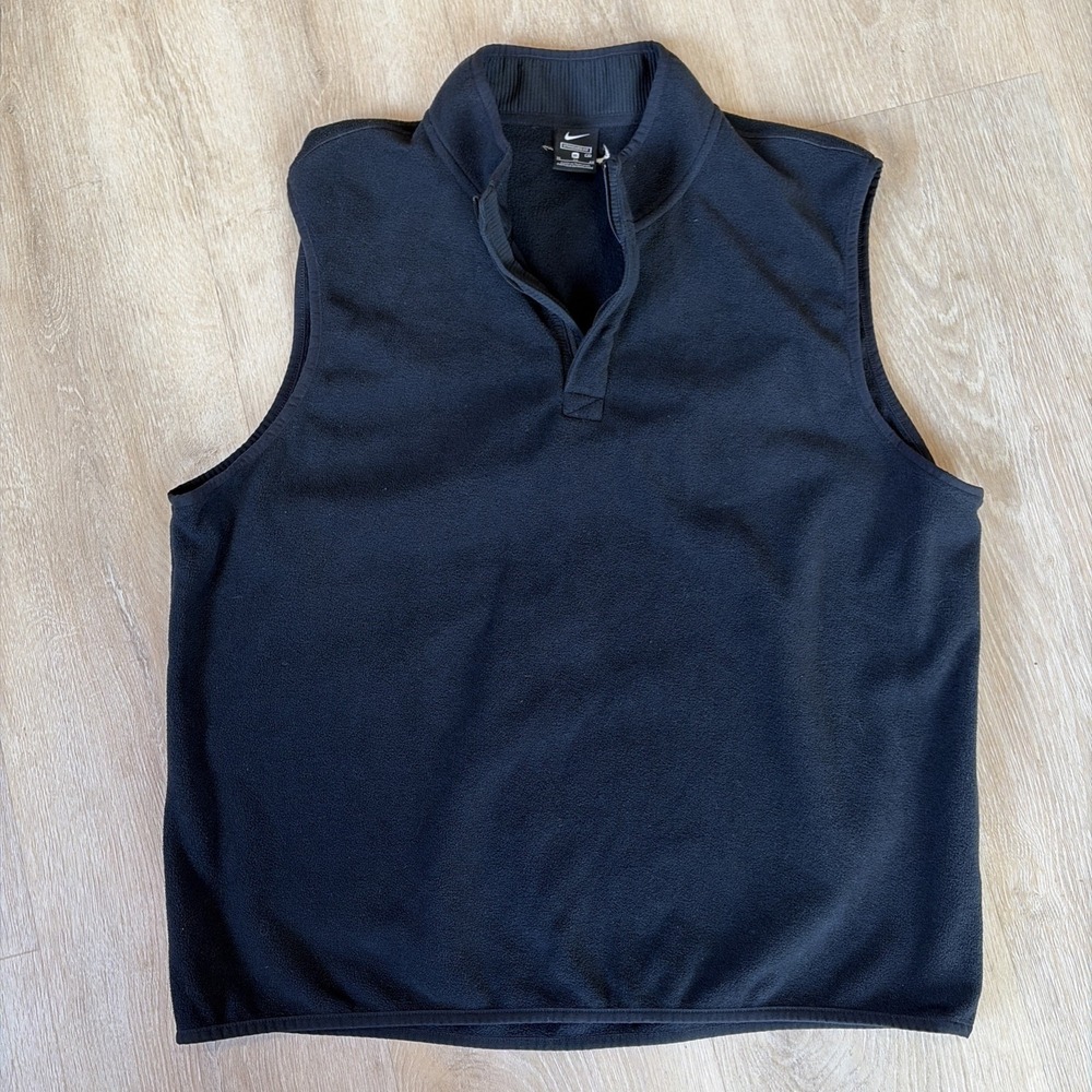 Nike 1/4 Zip‎ Fleece Vest Sweater Black Men's XL Golf Nike Swoosh Logo Outdoor